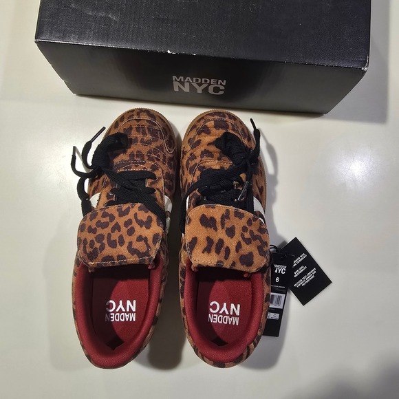 Madden NYC NIB Women Leopard Print FLDVR Sneaker Fold Over Tongue Brown Size 6 - Picture 3 of 8